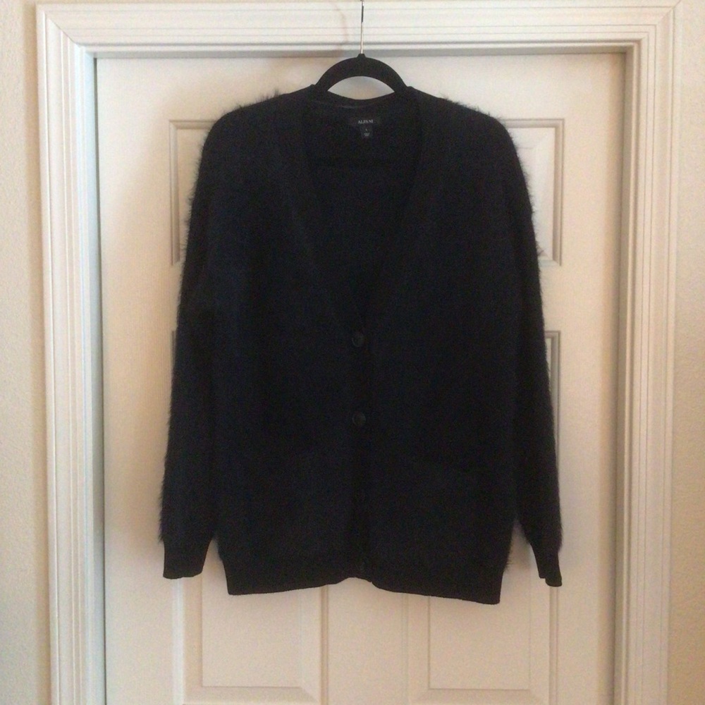 Black fur like buttoned sweater